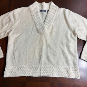 VTG Liz Claiborne Cream Boucle Knit V-Neck Sweater Cozy petite L wool blend